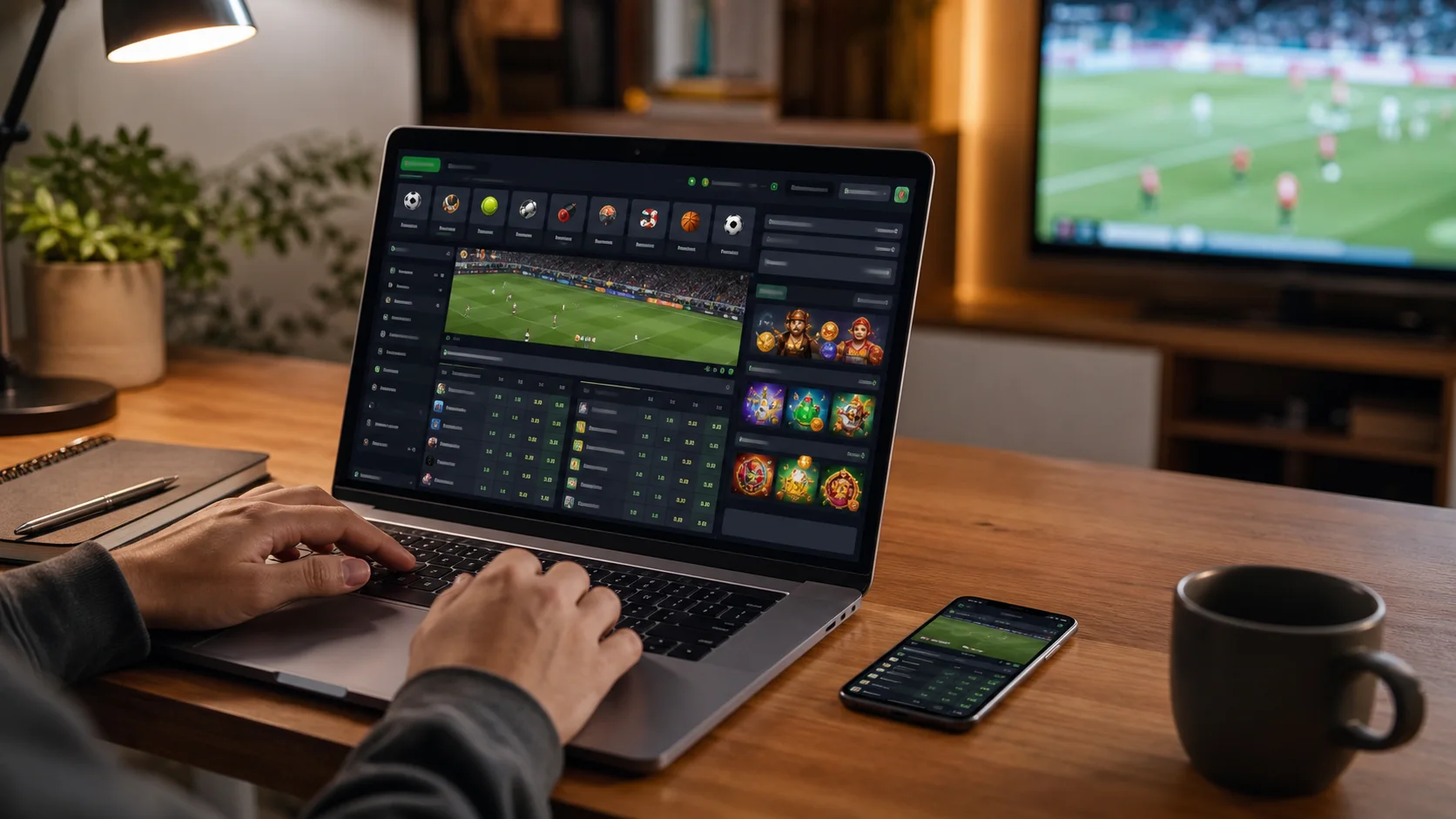Plataforma hotbet em notebook e celular com apostas esportivas e cassino online